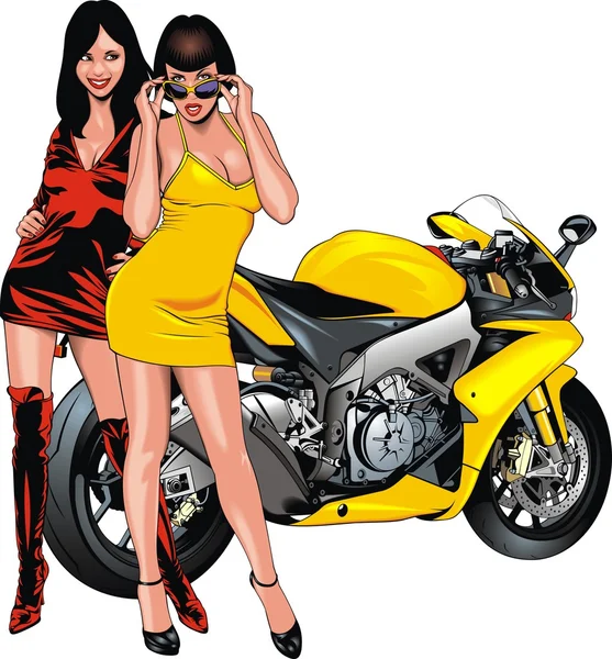 Schöne Mädchen und Motorrad — Stockvektor