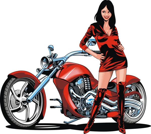 Trevlig tjej och motorcykel — Stock vektor