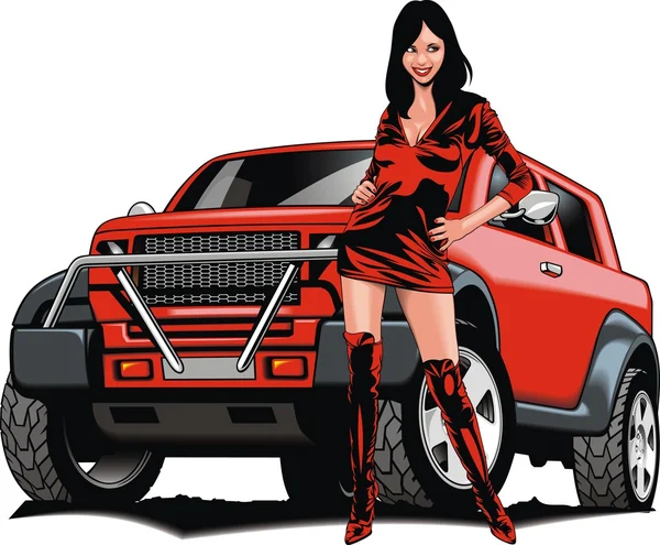 Nice girl and my original design car — Stock Vector