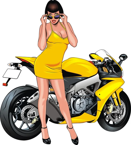 Belle fille et moto — Image vectorielle