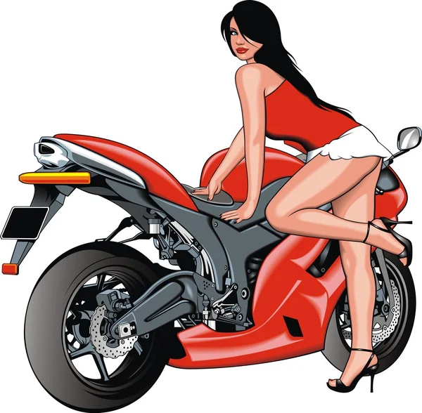 Buena chica y moto — Vector de stock