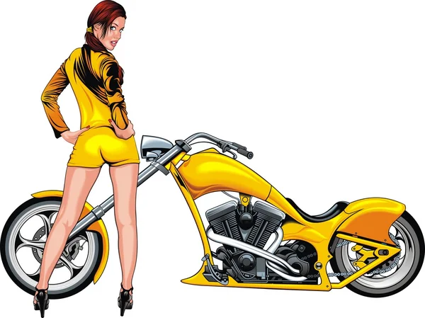 Gadis yang baik dan sepeda motor - Stok Vektor