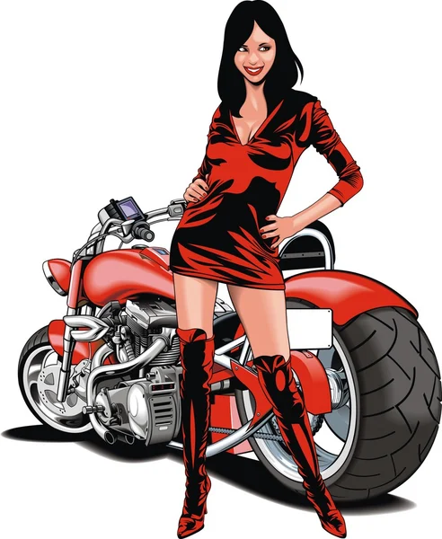 Buena chica y moto — Archivo Imágenes Vectoriales
