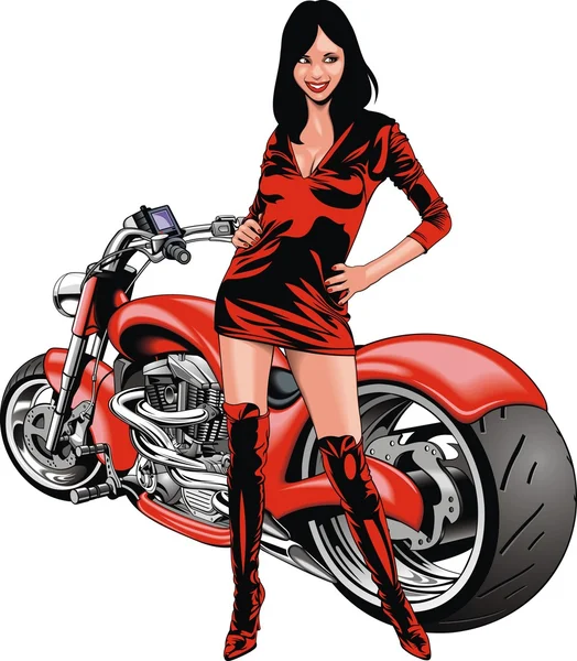 Красивая девушка и мотоцикл — стоковый вектор