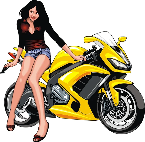 Nice girl and motorbike — Stock Vector