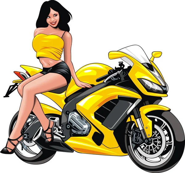 Szép lány- és motorkerékpár — Stock Vector