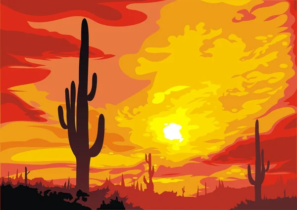 Sun set on the mexico desert — Stock Vector