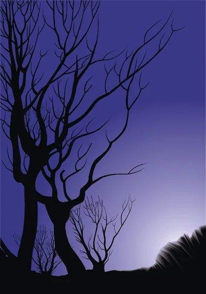 Árboles viejos en la noche violeta — Archivo Imágenes Vectoriales