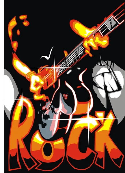 Banner de rock com homem e guitarra — Vetor de Stock