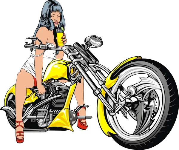 Chica y moto — Vector de stock