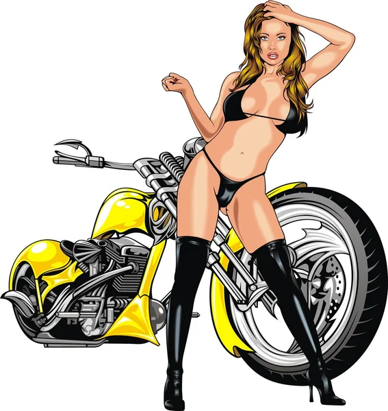 Chica y moto — Vector de stock