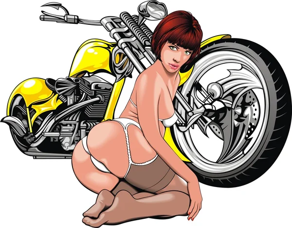 Chica y moto — Vector de stock