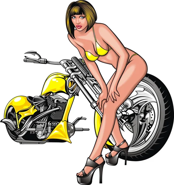 Gadis dan sepeda motor - Stok Vektor
