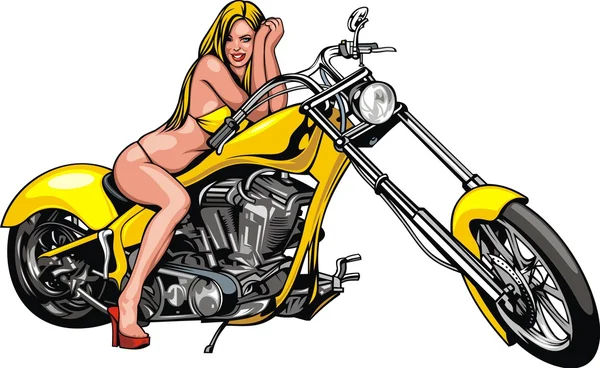 女孩和摩托车 — 图库矢量图片