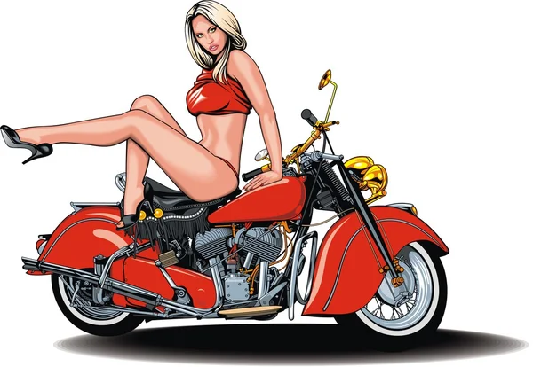 Min ursprungliga motorcykel design och trevlig tjej — Stock vektor