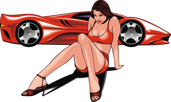 Benim özgün tasarım araba ve güzel kadın — Stok Vektör