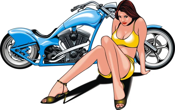 My original motorbike design and nice girl — Stock Vector