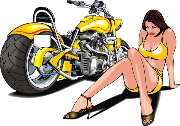 Ma conception originale de moto et belle fille — Image vectorielle