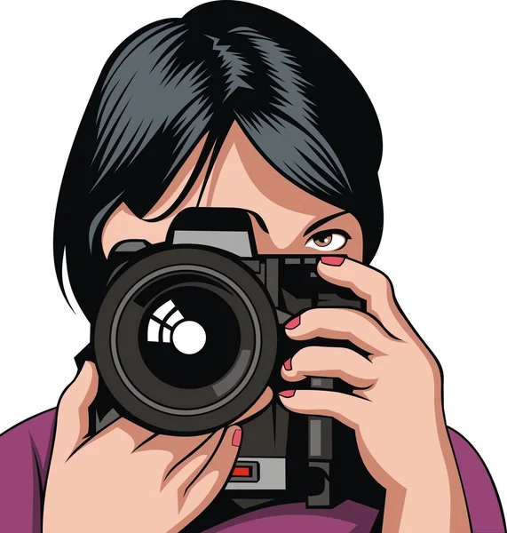 Жінка і цифрова фотокамера — стоковий вектор