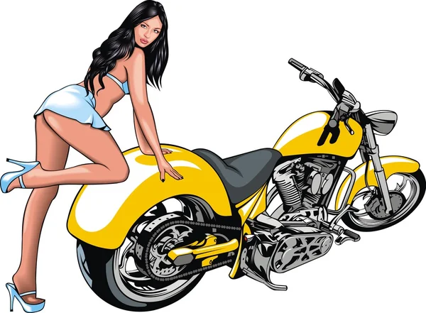 My original motorbike design with nice girl — Stock Vector