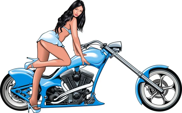 My original motorbike design with nice girl — Stock Vector