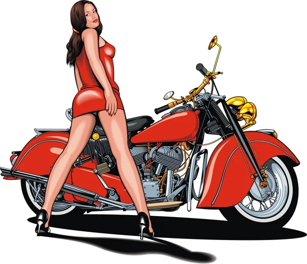 My original motorbike design with nice girl — Stock Vector