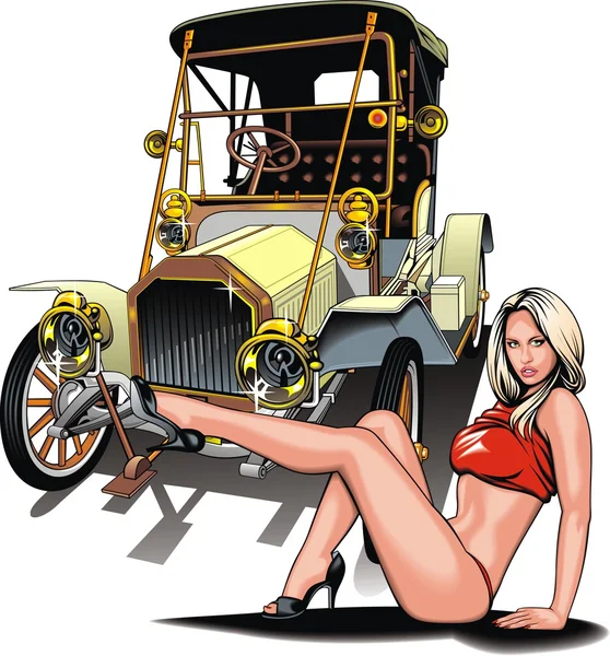 My original design car with girl from my dream — Stock Vector