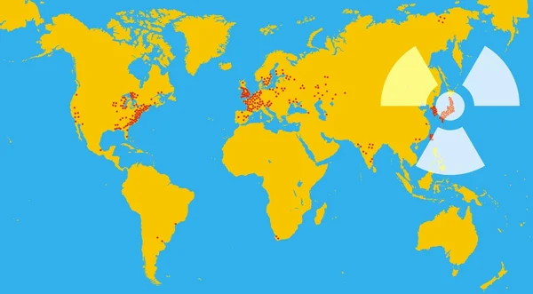 Radioactivity and world map — Stock Vector