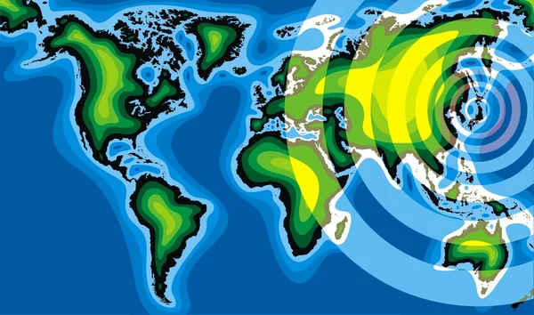 Radioattività e mappa del mondo — Vettoriale Stock