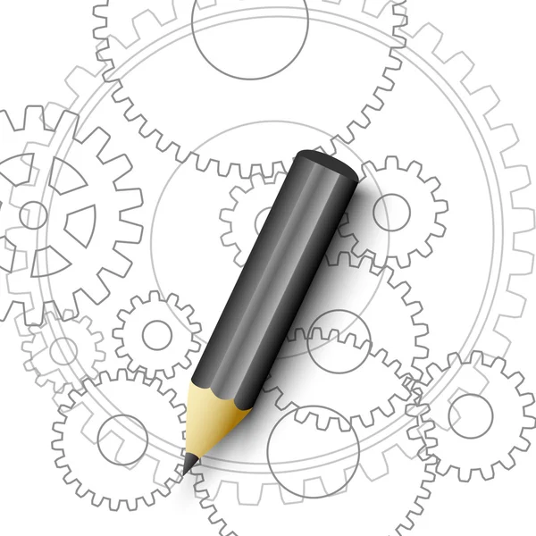 Gears and pencil — Stock Vector