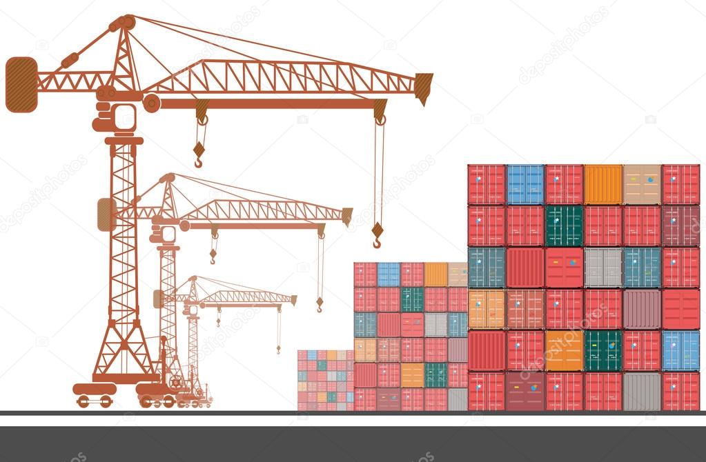containers, high-altitude crane with a container
