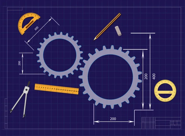 Drawing gears drawing gears — Stock Vector