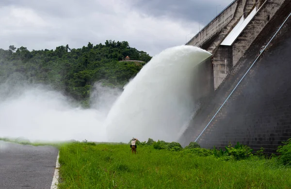 Water falling from the spillway of the concrete dam, it is overflow way of over-water in rainy season.