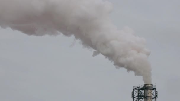 Przemysłowy strefa z rura gruby biały dym wylewam się z fabryczny rura w odróżnieniu od słońce. Zanieczyszczenie środowiska: rura z dymem — Wideo stockowe