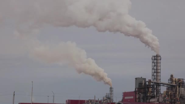 Industriële zone met een pijp dikke witte rook wordt gegoten uit de fabriekspijp in tegenstelling tot de zon. Verontreiniging van het milieu: een pijp met rook — Stockvideo