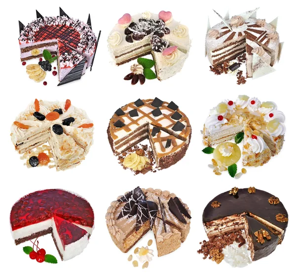 Sammlung von Kuchen auf weißem Hintergrund — Stockfoto