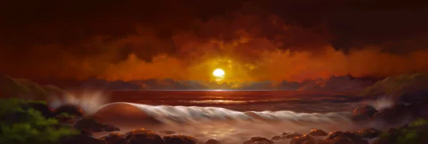 Θαλάσσιο κύμα/τσουνάμι στο ηλιοβασίλεμα — Φωτογραφία Αρχείου