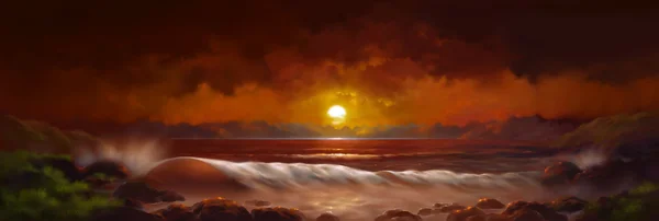 gün batımında dalga deniz