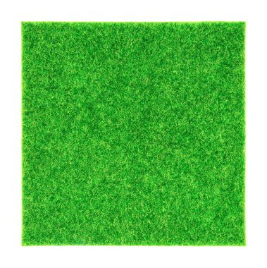 Beyaz arkaplanda izole edilmiş kare parça sentetik çimen