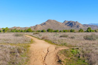 Tozlu yol, yeşil çalılar ve ağaçlarla benekli kurak otlakların arasından, berrak mavi gökyüzünün altındaki engebeli dağlara doğru uzanıyor..