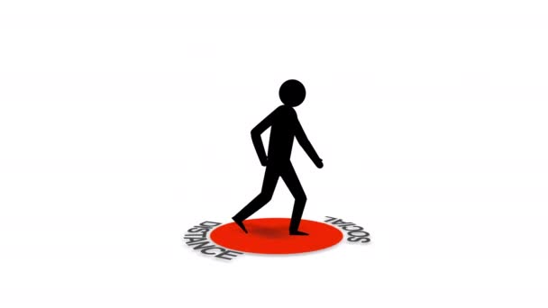 Icon Man Walking Social Distance Safety Area Motion Graphic Covid19 — Stock video