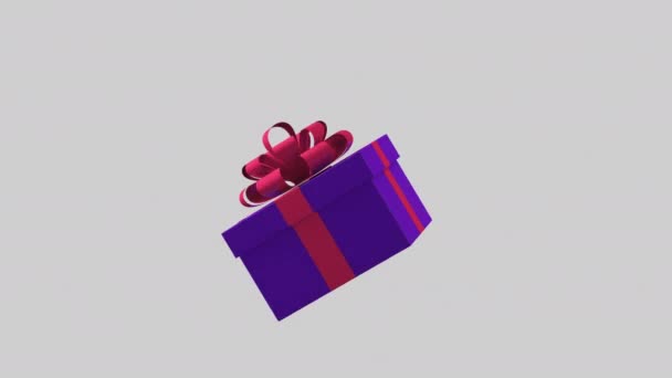 Animation Boîte Cadeau Noël Pourpre Tourner Ouvrir Nouvelle Année Décoration — Video