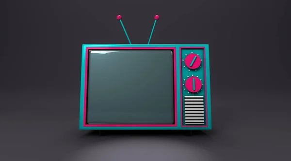 Rendering Realistyczna Makieta Kolorowego Telewizora Retro Pustą Przestrzenią Zbliżenie Przodu — Zdjęcie stockowe