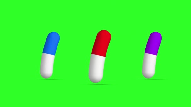 Zavřít Barevné Kapsle Pilulky Pohybu Pohybu Animace Bezešvé Smyčky Zelené — Stock video