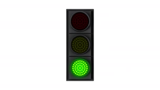 Close Blinking Green Yellow Red Traffic Light Front Side View — Stock Video