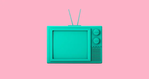 Renderowania Zamknij Się Realistyczne Zielone Retro Telewizja Kreskówka Makieta Minimalnym — Zdjęcie stockowe