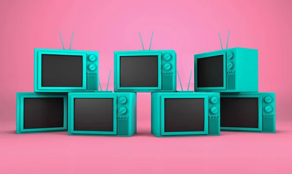 Renderização Pilha Televisão Retro Verde Cartoon Mock Com Estilo Moda — Fotografia de Stock