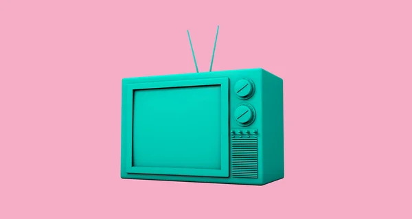 Görüntüleme Yeşil Retro Televizyon Çizgi Filmini Kapat Moda Tarzını Asgari Stok Resim