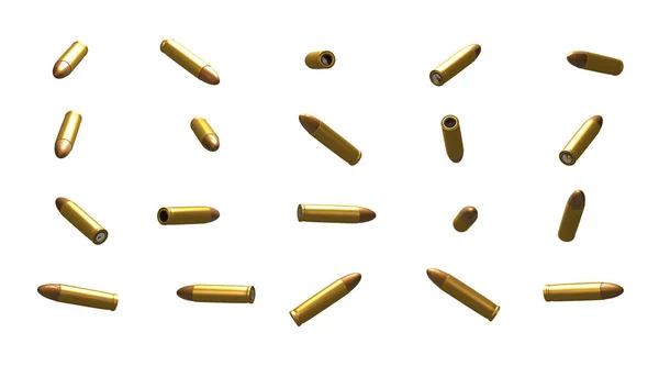 Rendering Närbild Pistol Kulor Som Med Olika Sida Isolerad Vit — Stockfoto