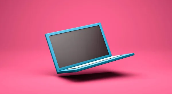 Rendering Realistic Mock Computer Laptop Dropping Floor Minimal Style Empty — Stock Photo, Image